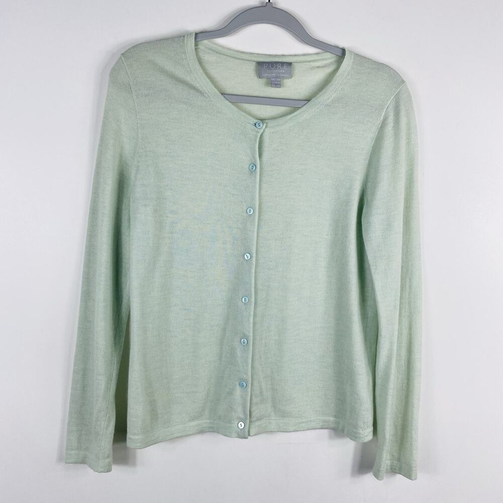 Pure Collection Cardigan Sweater Women's 8 10 Green Superfine Cashmere